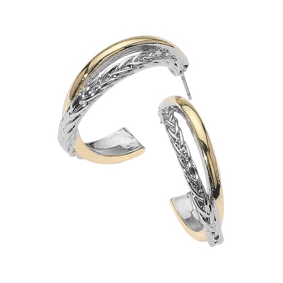 14K GP Criss Cross Hoop Earrings - Picture 1 of 2